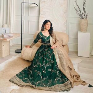 Designer Party Look Green Gown With Duppatta